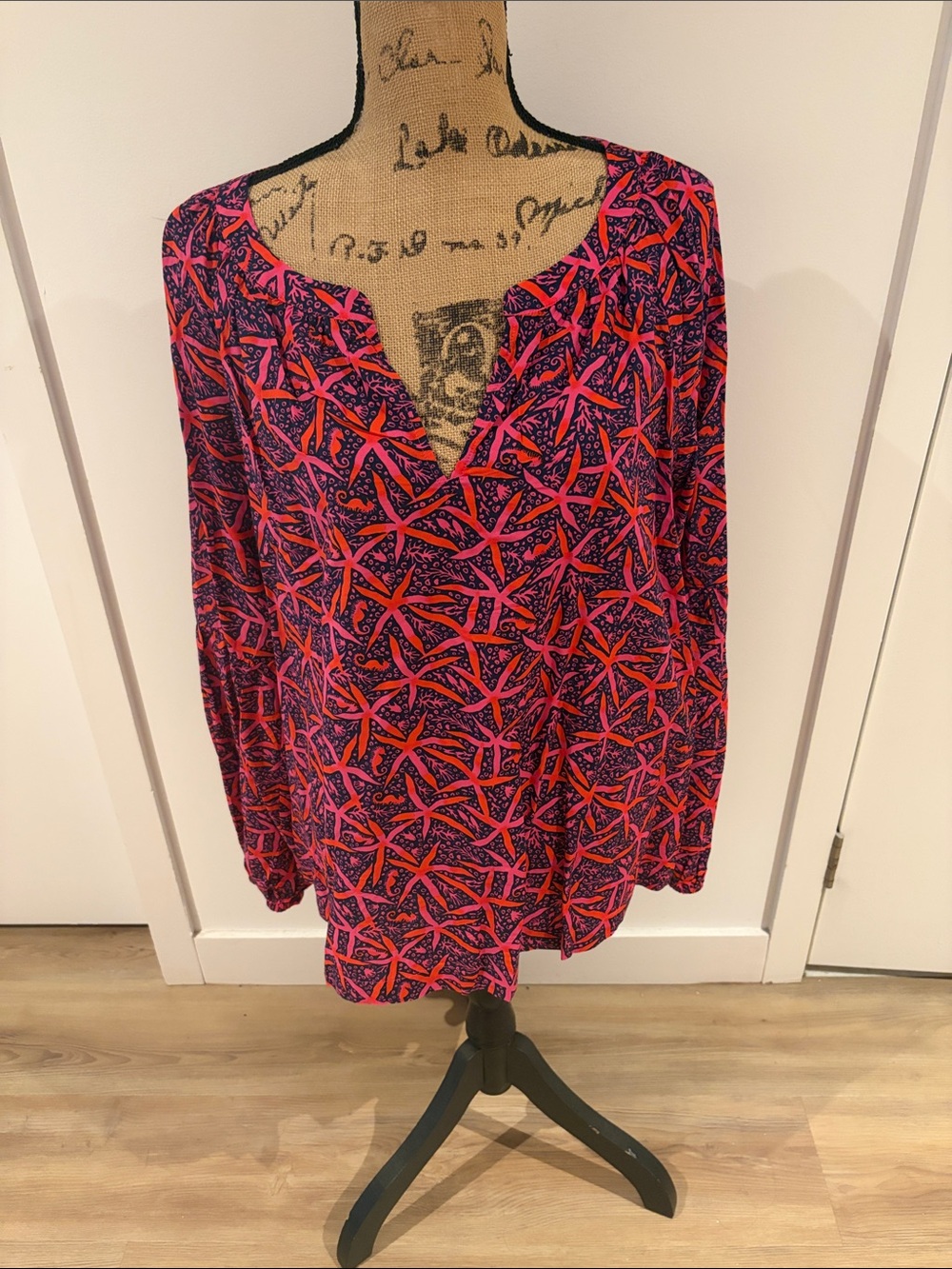 Lilly Pulitzer Pink & Navy Tropical Print V-Neck